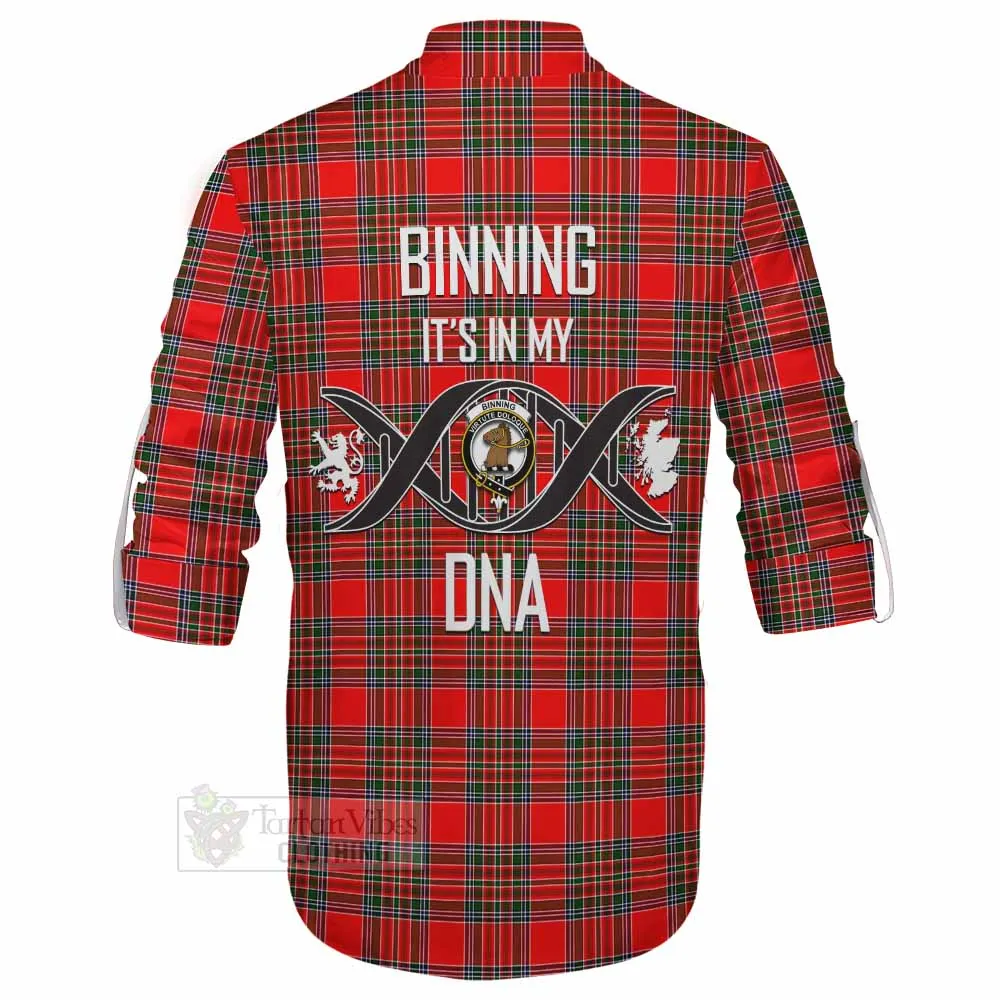 Binning Tartan Ghillie Kilt Shirt with Family Crest DNA In Me Style