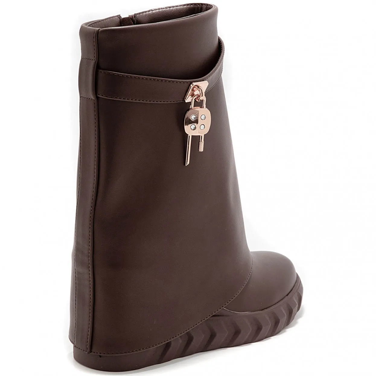 BRYONY CHOCOLATE BROWN WEDGE OVERLAP ANKLE BOOTS