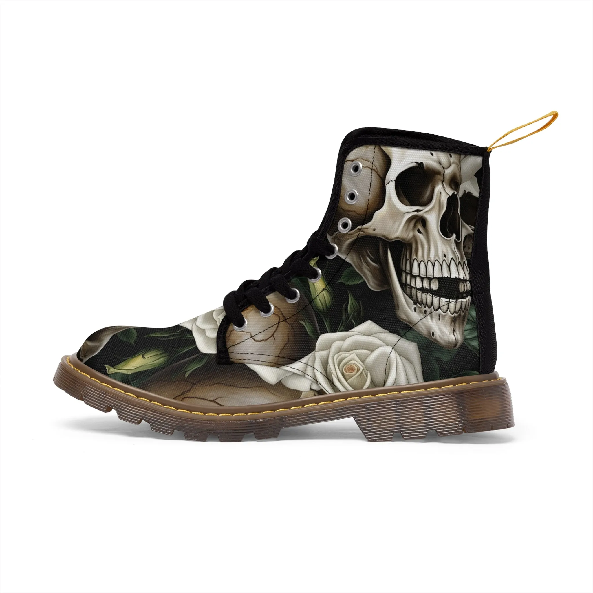 Gothic Deep Red  Skulls and Roses Women's Canvas Boots
