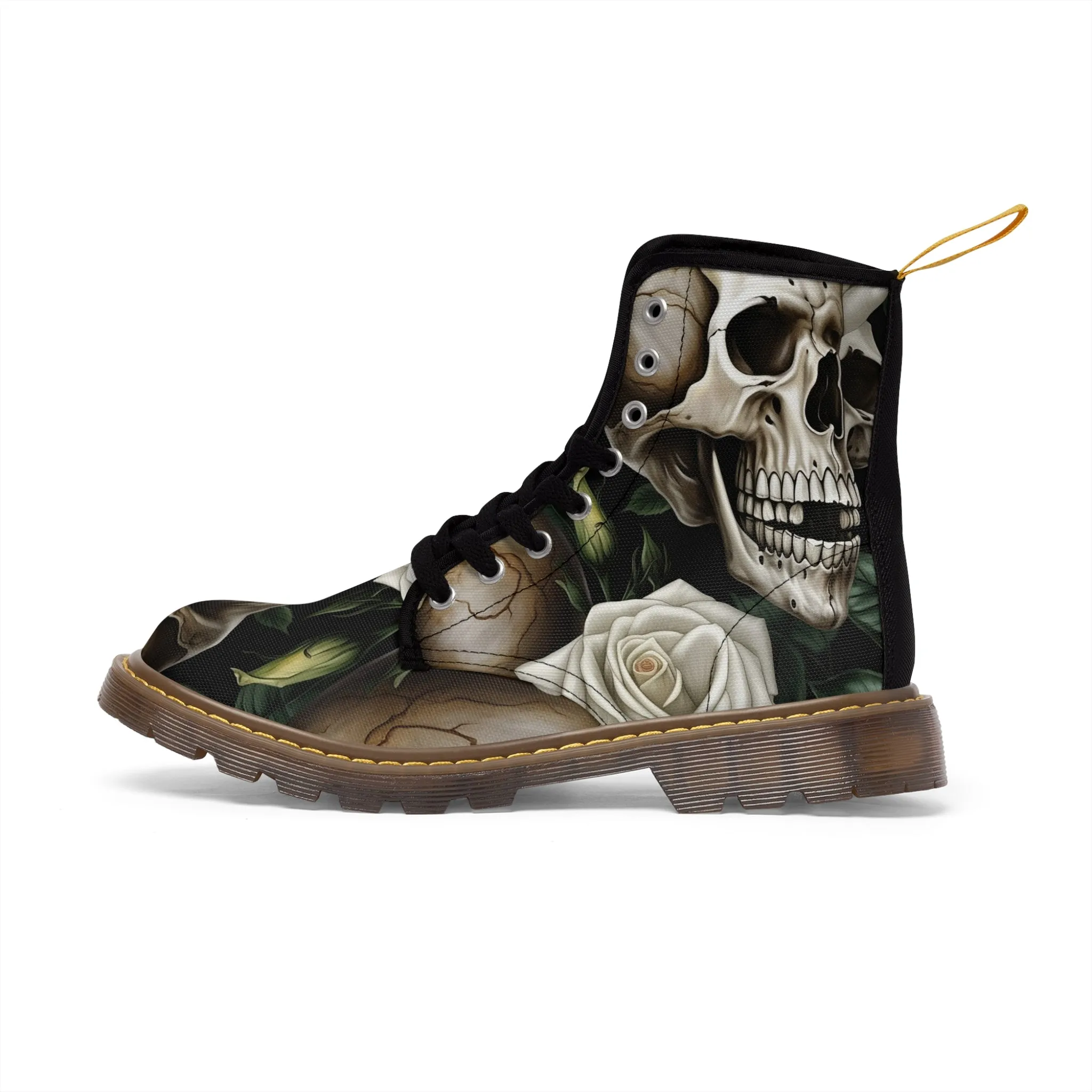 Gothic Deep Red  Skulls and Roses Women's Canvas Boots