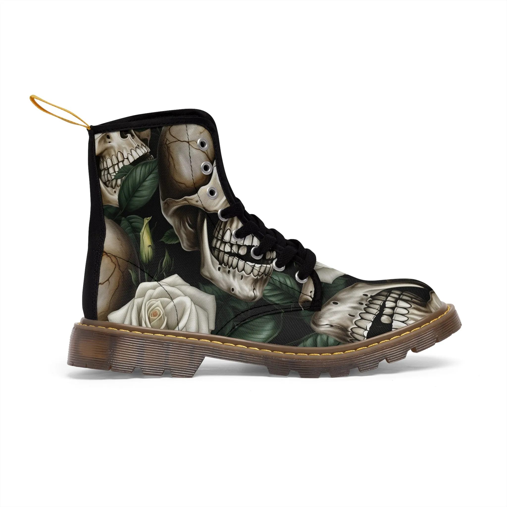 Gothic Deep Red  Skulls and Roses Women's Canvas Boots